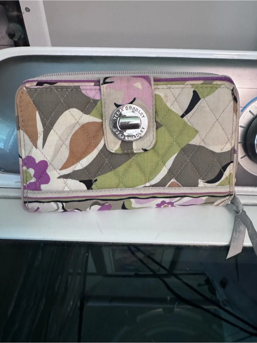 Vera Bradley Quilted Floral Wallet in Green, Purple & Tan